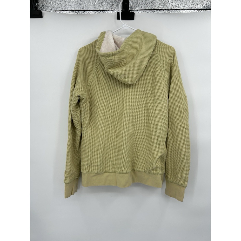 L.L. Bean Womens Waffle Knit Hooded Jacket Size‎ M Green Fuzzy Lined Cozy Casual - Picture 4 of 8